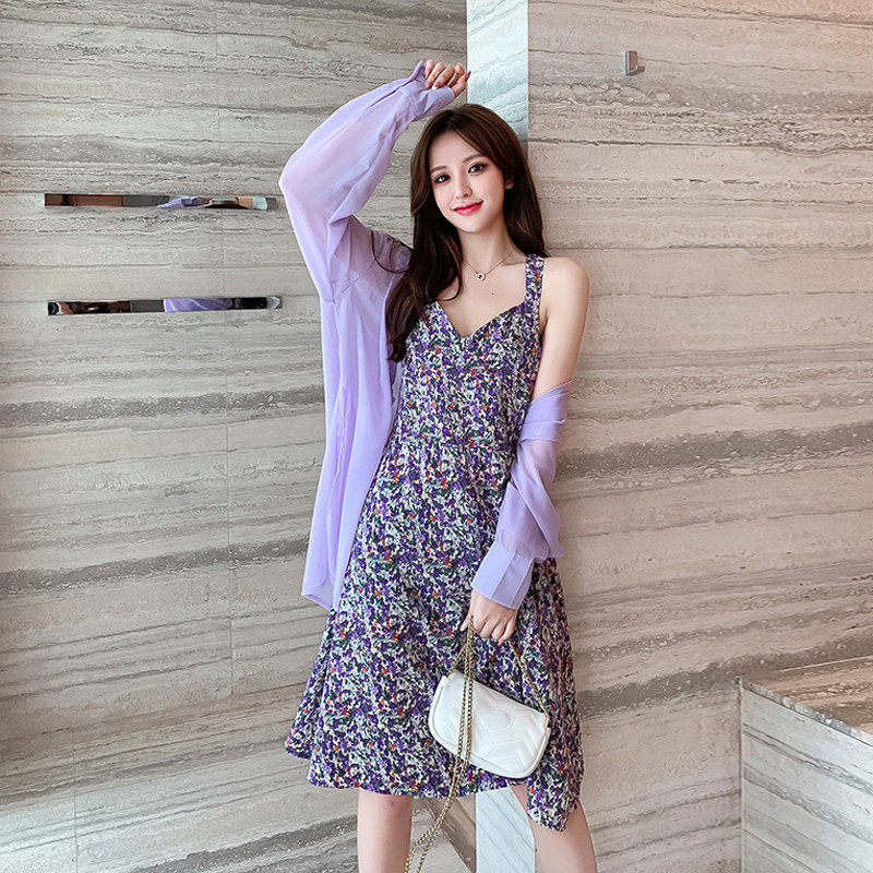 洋气防晒碎花两件套连衣裙女超仙 姊衫时尚套装