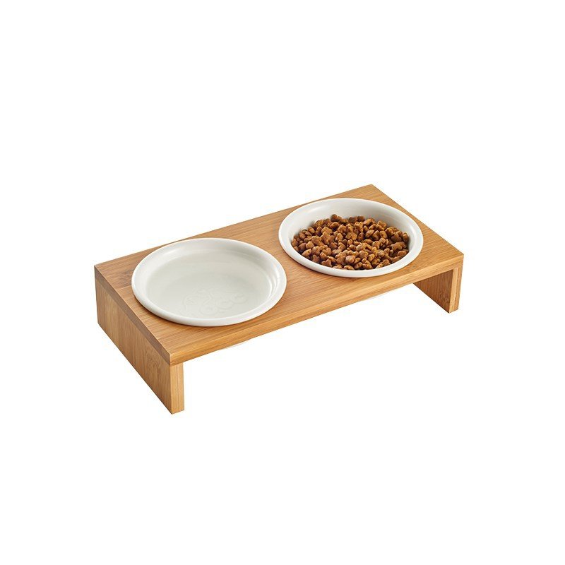 促销宠物碗猫碗狗碗陶瓷碗竹木制餐桌成幼猫咪防滑双碗小型犬狗狗 - 图0