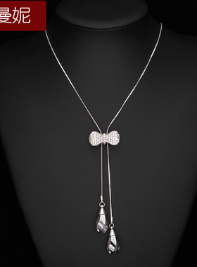 欧曼妮蝴蝶结毛衣链可调节项链
