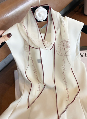 春秋夏轻薄款100%桑蚕丝长条斜角小丝巾真丝乔其纱围巾飘带搭衬衫