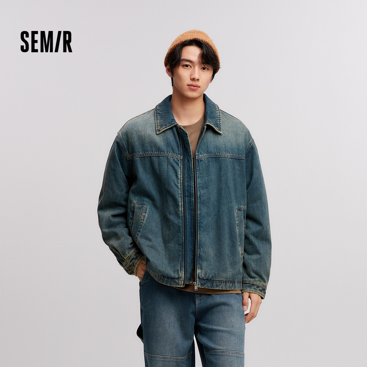 森马夹克男冬宽松痞帅美式复古水洗牛仔外套时尚百搭棉服拉链开衫,淘宝优惠券,粉丝福利购,淘宝优惠卷