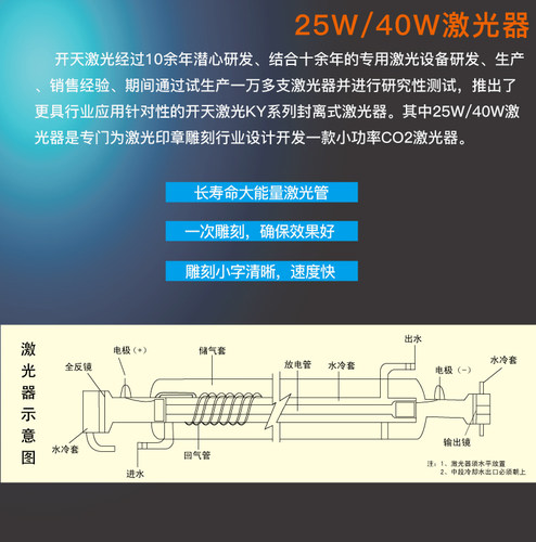 北京开天激光CO2激光管40W玻璃管TPL40印章机U40雕刻机切割机配件 - 图1