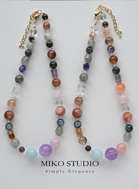 夏季新款天然多宝水晶项链紫水晶蓝水晶招财明星同款颈链时尚百搭