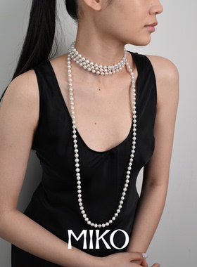 天然淡水珍珠毛衣链米扣近圆