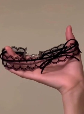 纯欲甜心黑色蝴蝶结蕾丝项圈女颈带choker脖子配饰锁骨链甜美颈链