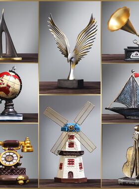 酒柜装饰品复古摆件小提琴创意家居客厅玄关工艺品欧式书柜小摆设