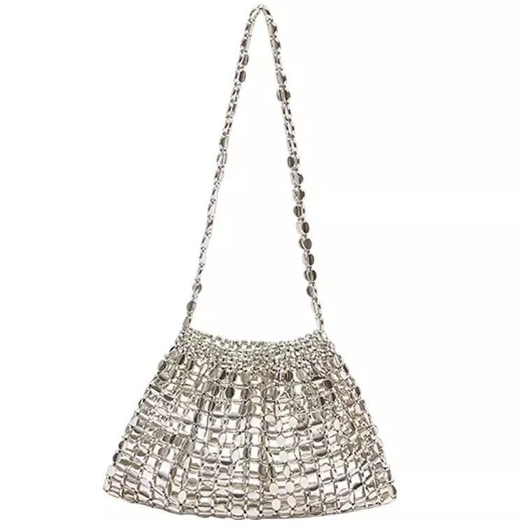 NaturalOfficial设计感银色手工串珠编织手提包夏日B备腋下单肩包,淘宝优惠券,粉丝福利购,淘宝优惠卷