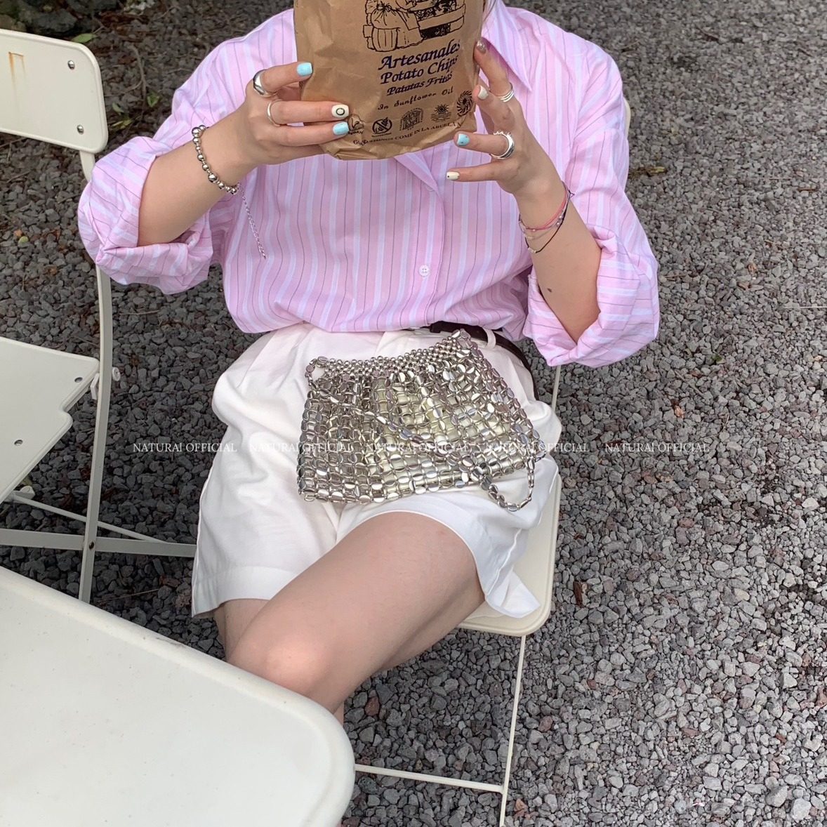 NaturalOfficial设计感银色手工串珠编织手提包夏日B备腋下单肩包,淘宝优惠券,粉丝福利购,淘宝优惠卷