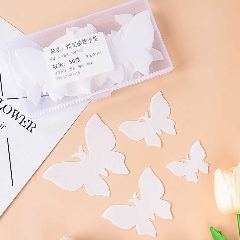 新款白色蝴蝶威化纸糯米卡纸蛋糕烘焙装饰品摆件装扮彩色蝴蝶插件