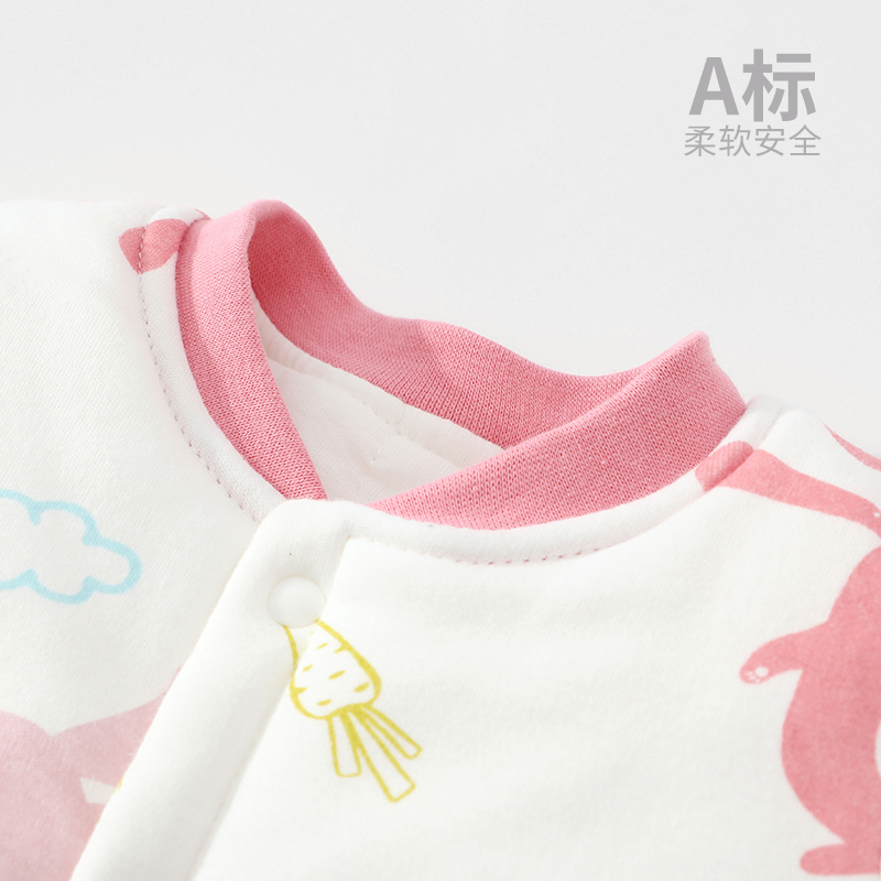 木木屋婴儿冬款加厚连体秋冬夹棉哈衣三层保暖棉衣爬服宝宝棉服