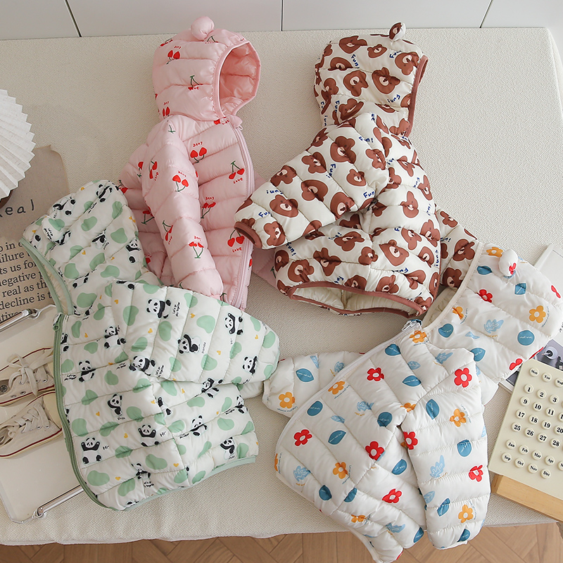 木木屋可爱花布小熊耳朵款棉服轻薄款春秋冬三季可穿男女童秋冬装