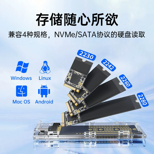 m2硬盘盒USB3.1透明硬盘盒子NVMENGFF双协议取移动硬盘m2通用ssd - 图1