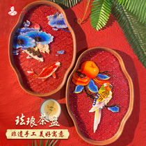 Sea-tang fleur de verre plateau de thé Jingtai Blue Pinch Enamel Peinture DIY Matériaux Bag Jingoateng non relique