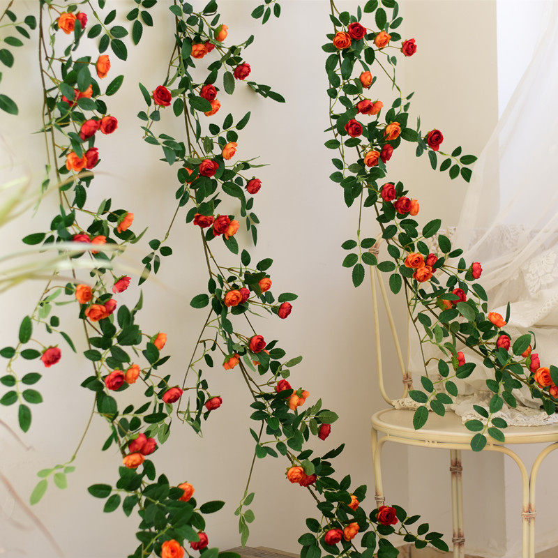 田园墙壁缠绕玫瑰藤蔓挂壁花卉仿真花藤月蔷薇墙面垂吊花艺造景装,淘宝优惠券,粉丝福利购,淘宝优惠卷