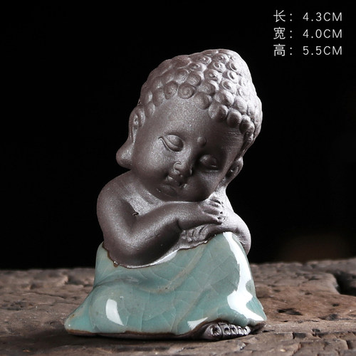 陶瓷哥窑抚琴小和尚摆件可养招财生肖茶玩茶室茶台茶桌禅意装饰品 - 图3