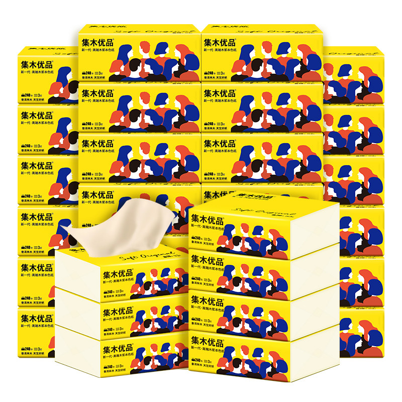 集木优品24包木浆本色家用抽纸巾 集木优品抽纸