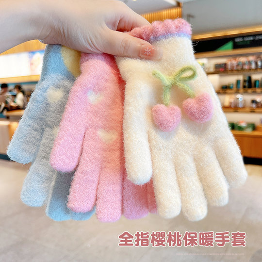 Children's gloves autumn and winter cold-proof and warm five-finger gloves
