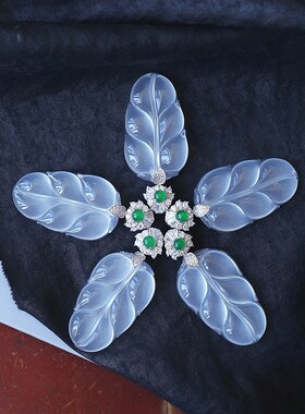 精品 天然水沫玉叶子纯银镶嵌款吊坠 女款高冰水沫子银饰品礼物