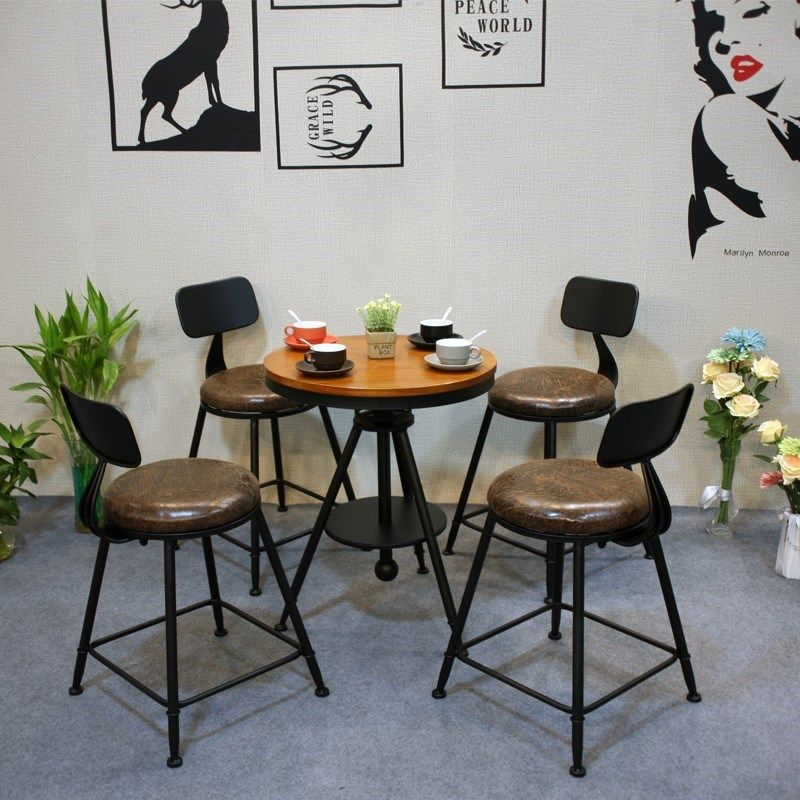 复古实木桌椅组合美食街咖啡厅酒吧餐厅阳台桌椅奶茶店小圆桌套装,淘宝优惠券,粉丝福利购,淘宝优惠卷