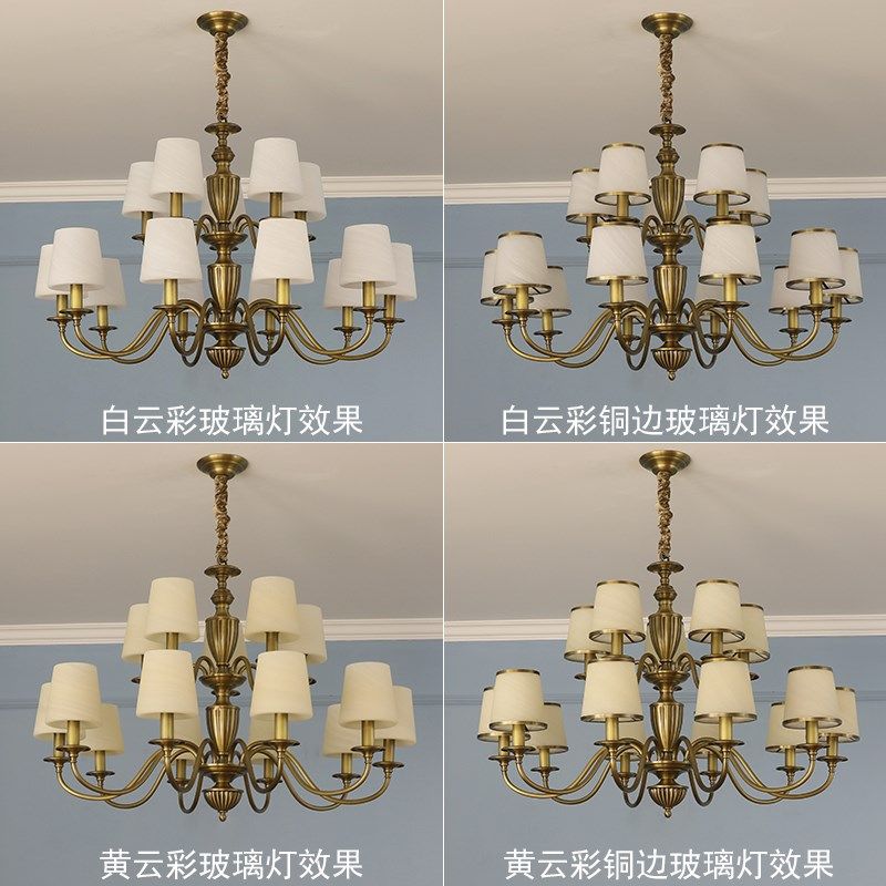 美式古铜色别墅挑高双层客厅灯具简约现代排屋大气玻璃罩全铜吊灯,淘宝优惠券,粉丝福利购,淘宝优惠卷