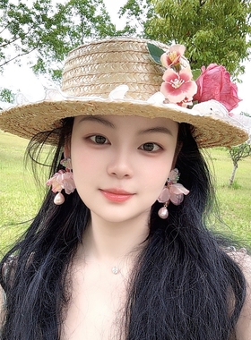 海边旅游度假粉色花朵耳环耳饰耳钉耳夹耳坠2026春夏新款女饰品潮