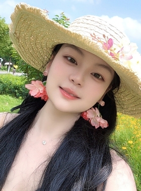 旅游度假粉色花朵耳环耳饰耳钉耳夹耳坠2025春夏新款女饰品潮流