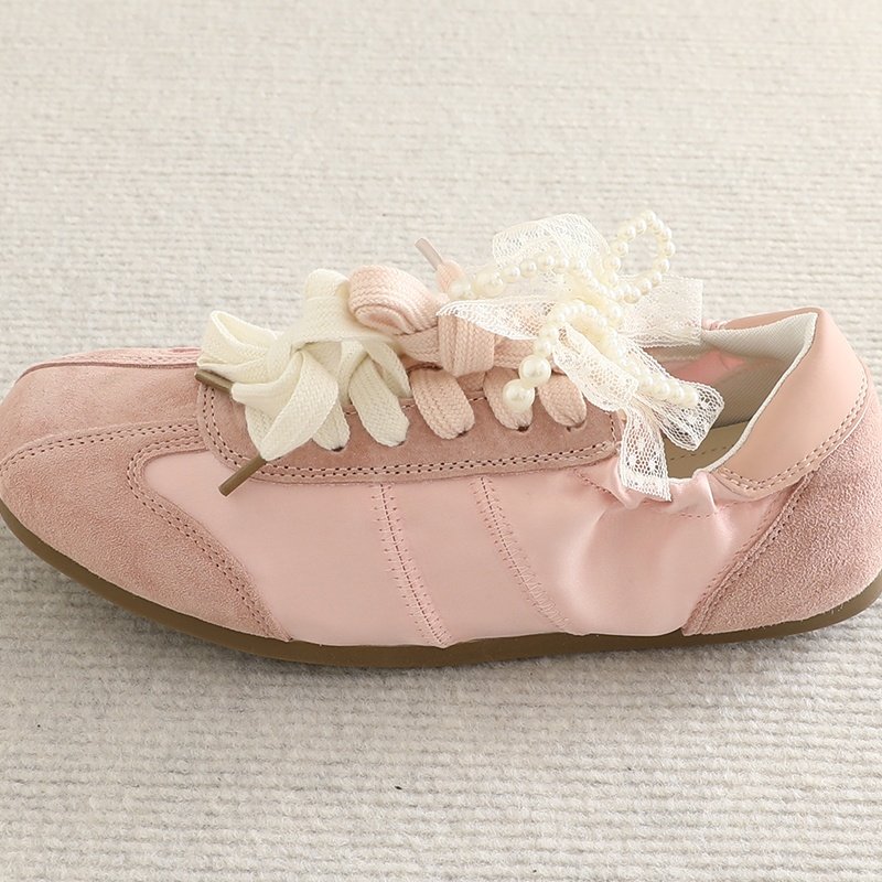 柜同步！芭蕾风薄底德训鞋秋新款小众设计感蕾丝珍珠休闲运动鞋女,淘宝优惠券,粉丝福利购,淘宝优惠卷