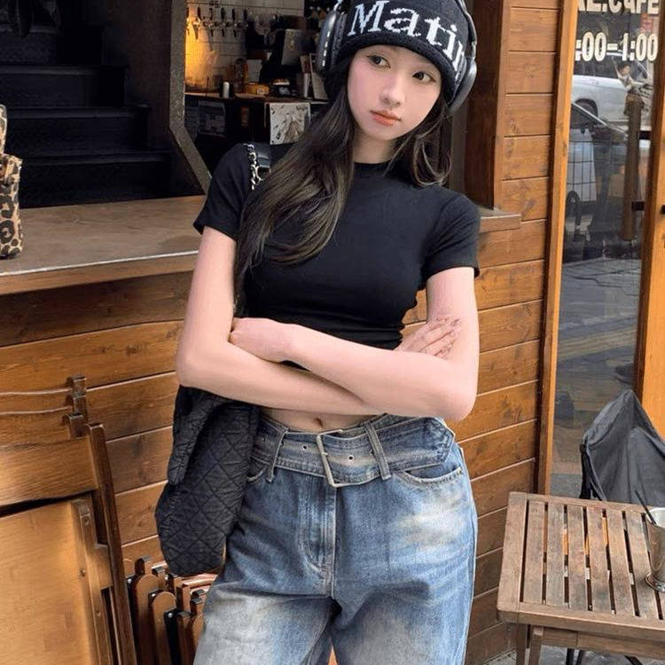 纯欲风辣妹短款短袖t恤女夏季新款修身显瘦内搭打底衫正肩上衣,淘宝优惠券,粉丝福利购,淘宝优惠卷