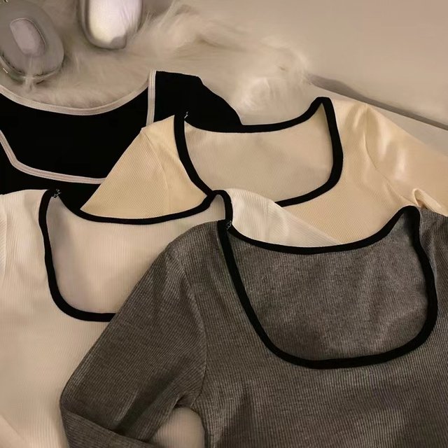 U-neck thickened velvet T-shirt women's winter slim fit