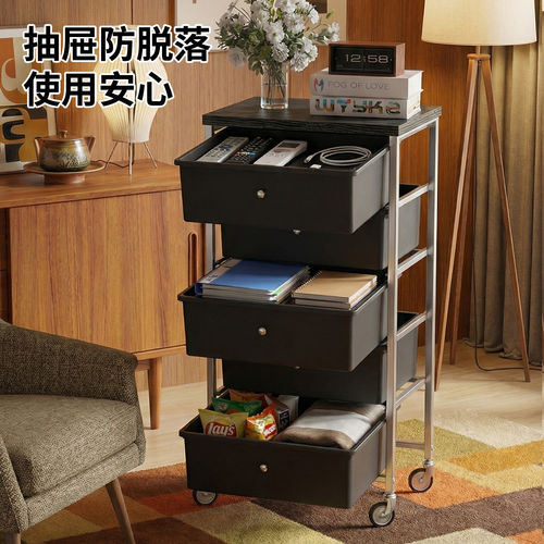 萨卡达中古零食小推车置物架客厅移动复古餐车落地分层收纳柜架子 - 图0