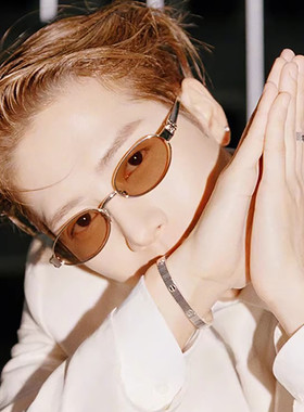 王嘉尔同款金属椭圆形墨镜男痞帅复古茶色老钱风高级感太阳眼镜女