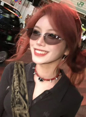 辣妹无框茶色墨镜女椭圆猫眼