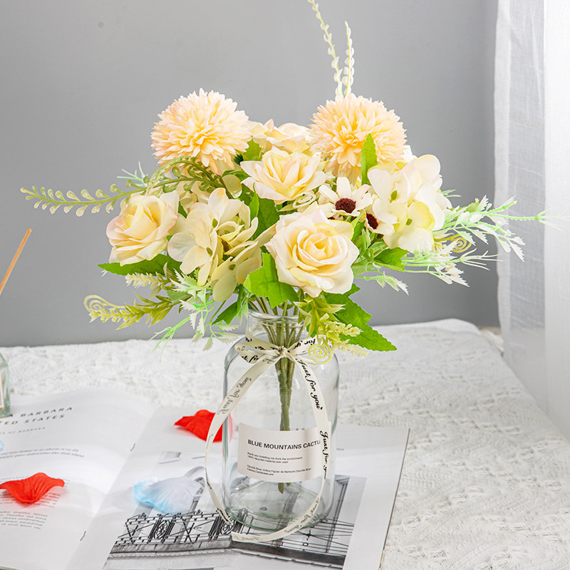 仿真绣球玫瑰花客厅餐桌带花瓶摆件清新插花艺家居装饰干花插花,淘宝优惠券,粉丝福利购,淘宝优惠卷