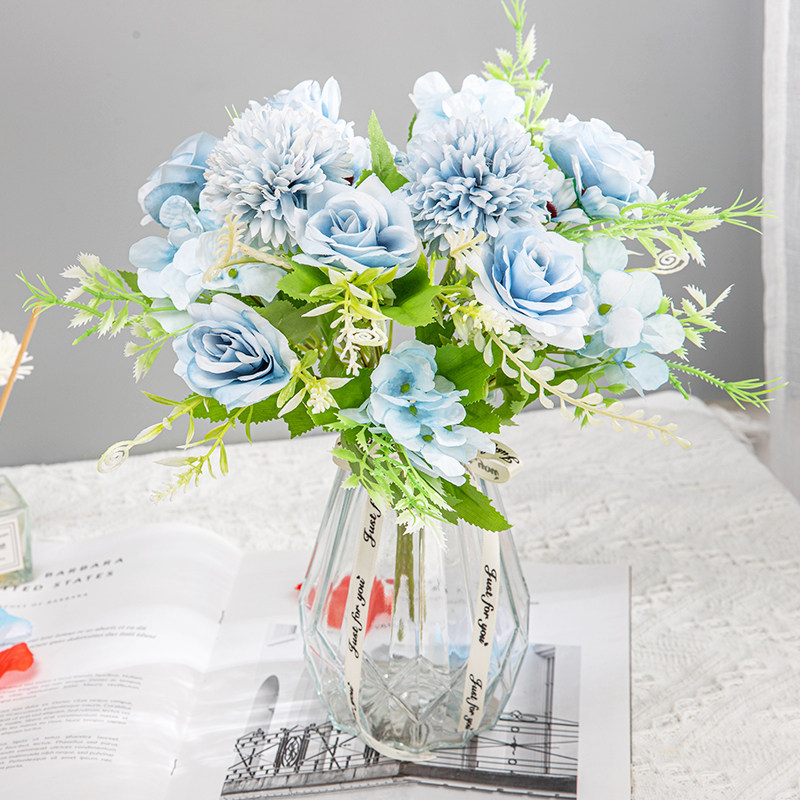 仿真绣球玫瑰花客厅餐桌带花瓶摆件清新插花艺家居装饰干花插花,淘宝优惠券,粉丝福利购,淘宝优惠卷