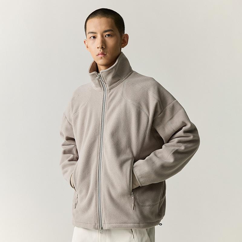 WHIMNOTION 破骨结构哈苏线立领摇粒绒夹克休闲抽绳百搭保暖外套 - 图0