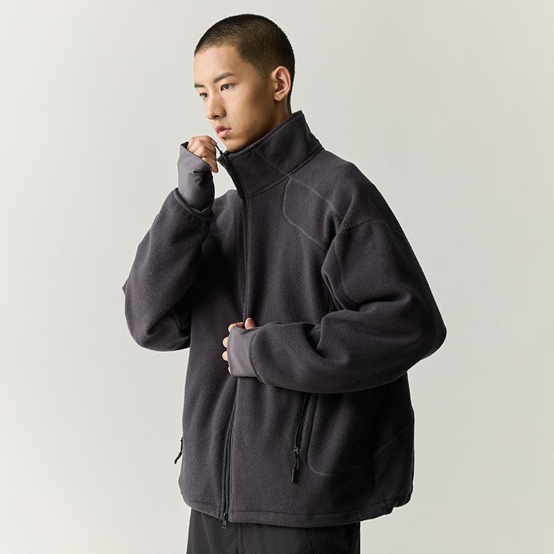 WHIMNOTION 破骨结构哈苏线立领摇粒绒夹克休闲抽绳百搭保暖外套 - 图3