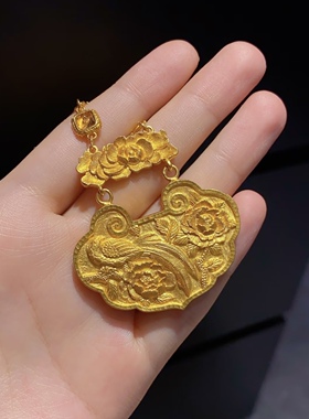 金包银錾刻锦上添花牡丹花锁包吊坠项链宫廷风复古项链配饰送礼物