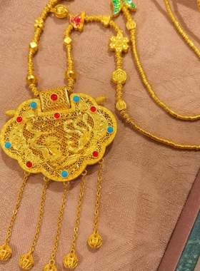 金包银天子门生吊坠古法金包银龙凤呈祥锁包吊坠项链情人节礼物