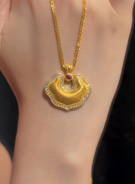 金包银拉丝祥云吊坠新中式如意平安锁项链镶钻锁包项坠送节日礼物