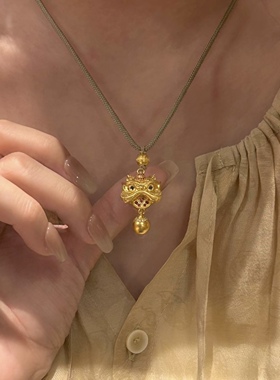 金包银新中式国风醒狮铃铛小吊坠转运聚财铜钱项链来料可定制定做