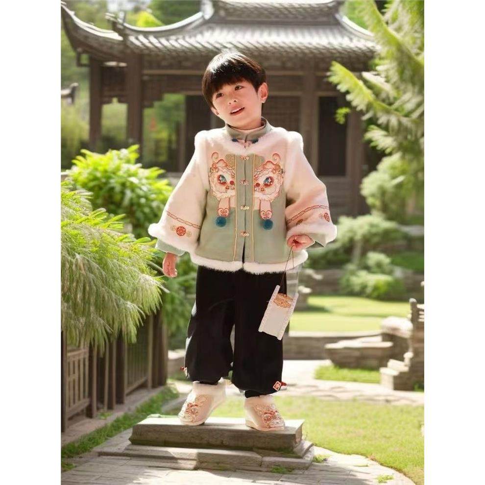 儿童汉服拜年服唐装新款男童宝宝过年喜庆周岁礼服加厚冬季两件套,淘宝优惠券,粉丝福利购,淘宝优惠卷