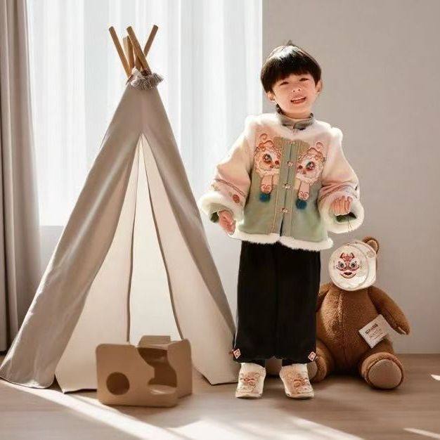 儿童汉服拜年服唐装新款男童宝宝过年喜庆周岁礼服加厚冬季两件套,淘宝优惠券,粉丝福利购,淘宝优惠卷