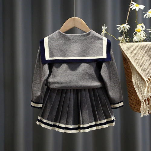 Трикотажный детский комплект, детская юбка в складку, платье-свитер, популярно в интернете, плиссированная юбка, в западном стиле