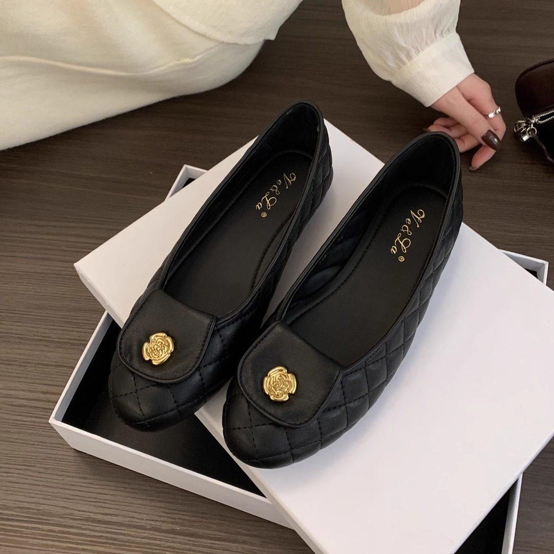 【高品质】小香风黑色浅口单鞋女新款法式通勤一脚蹬平底豆豆鞋,淘宝优惠券,粉丝福利购,淘宝优惠卷