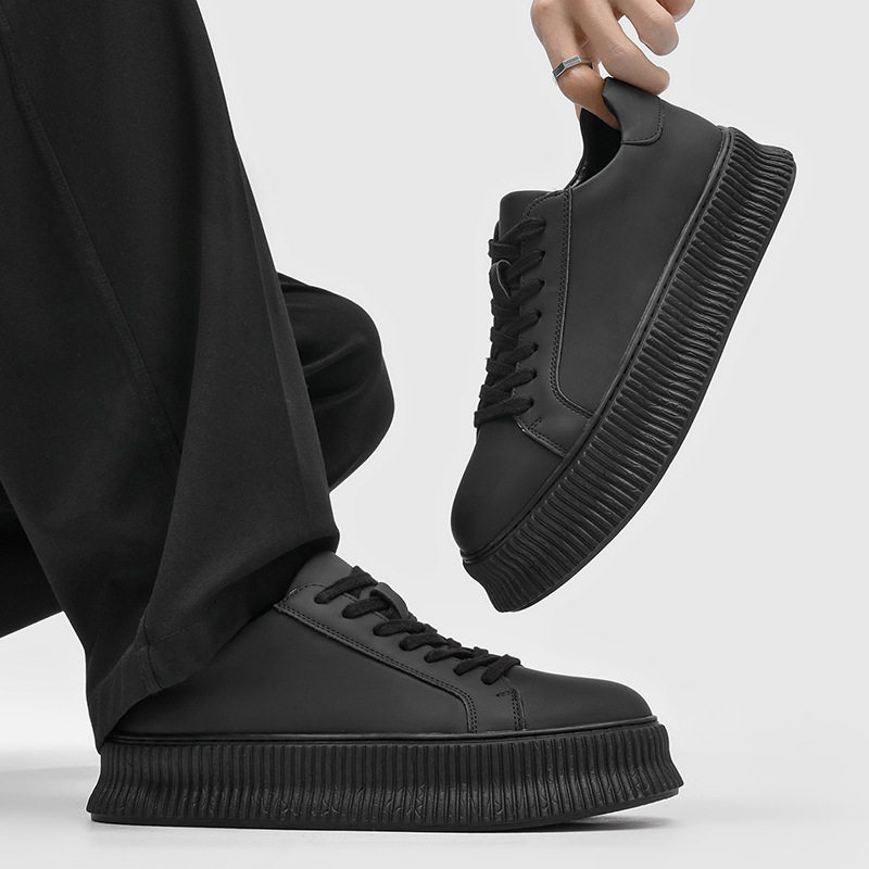 【高品质】港风男鞋增高厚底系带休闲板鞋百搭潮流男款时尚系带鞋,淘宝优惠券,粉丝福利购,淘宝优惠卷