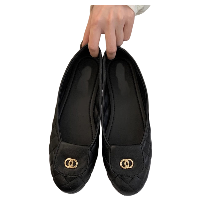 【高品质】小香风黑色浅口单鞋女新款法式通勤一脚蹬平底豆豆鞋,淘宝优惠券,粉丝福利购,淘宝优惠卷