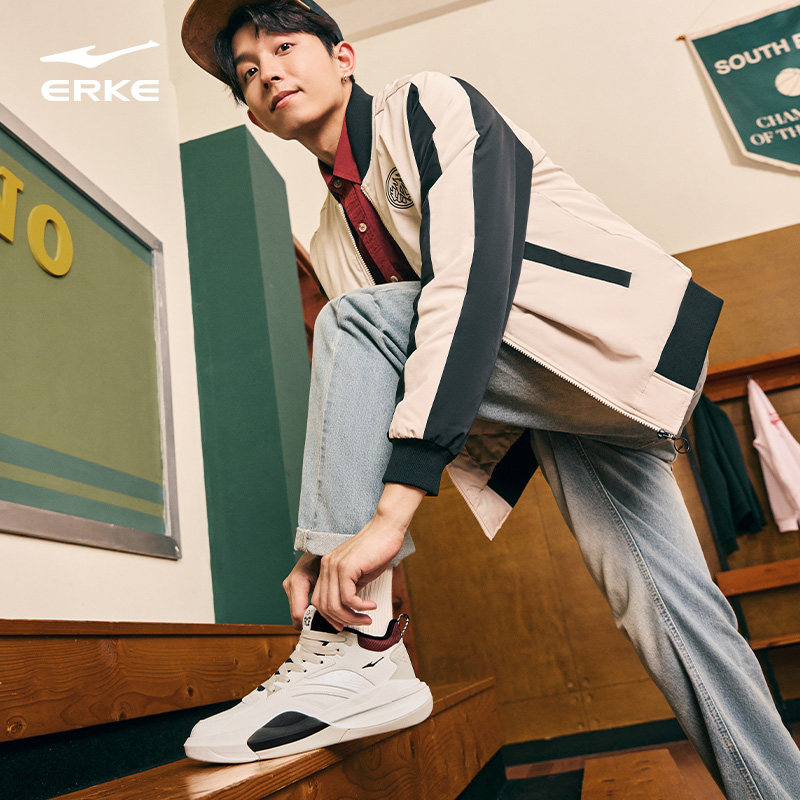 制霸2丨鸿星尔克男高帮板鞋篮球文化休闲鞋厚底增高防滑运动鞋子