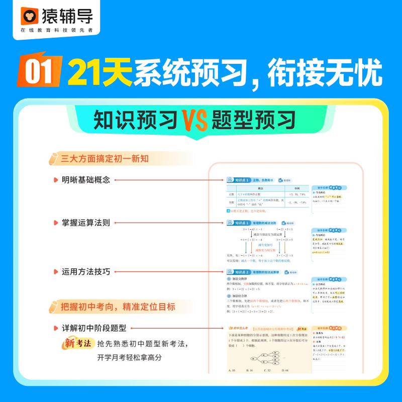 【猿辅导官方旗舰店】预习领跑新初一小升初分班考册考试备考核心考点名师讲堂视频讲解语文数学英语应试新教材课标复习7年级 - 图1