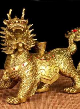 新款直销黄铜麒麟 全黄铜麒麟 工艺品礼品 家居摆件