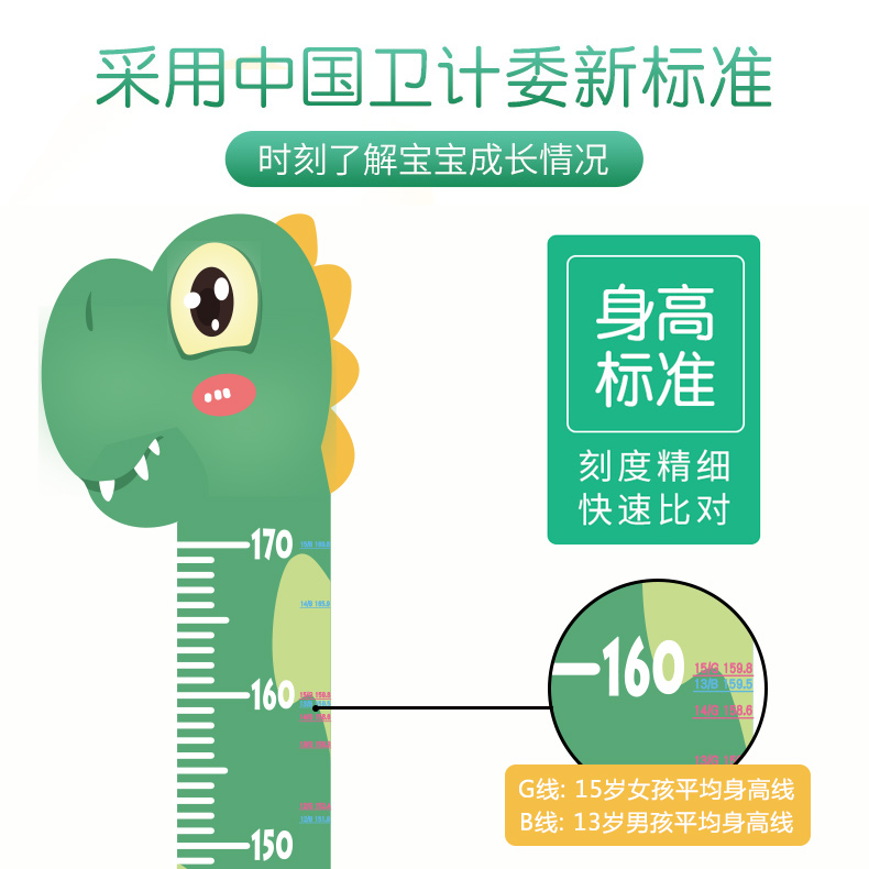 卡通身高贴纸可移除儿童房记录宝宝测量仪身高尺视力表墙贴画自粘 - 图1